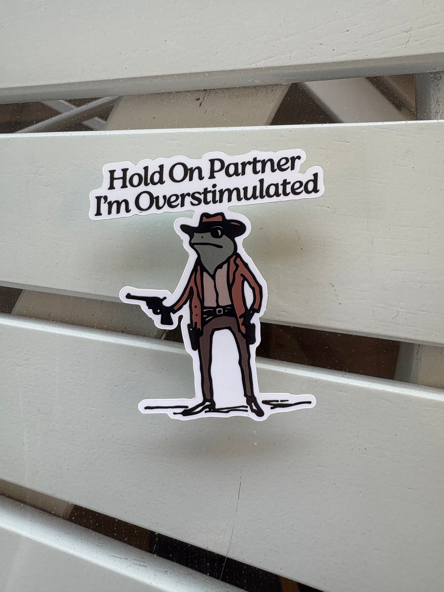 Hold On Partner I'm Overstimulated Sticker