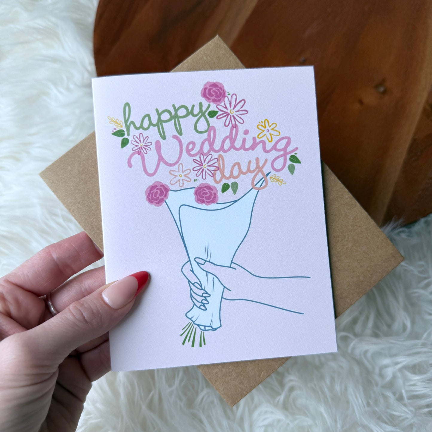 Happy Wedding Day Hand Bouquet Card