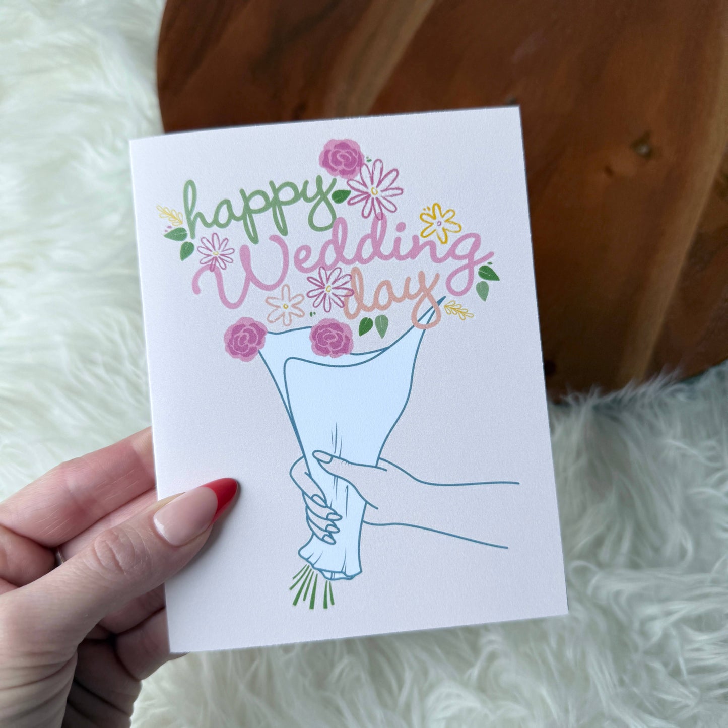 Happy Wedding Day Hand Bouquet Card