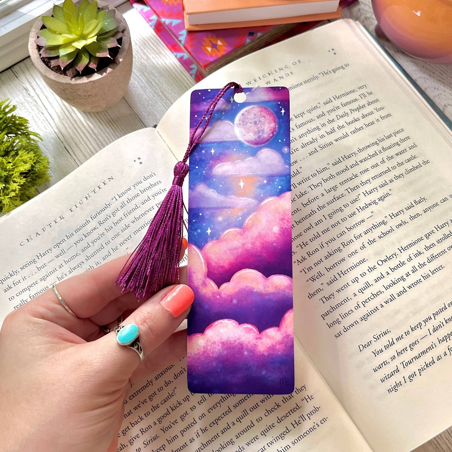 Dreamy Pastel Clouds Bookmark by The Swimming Owl